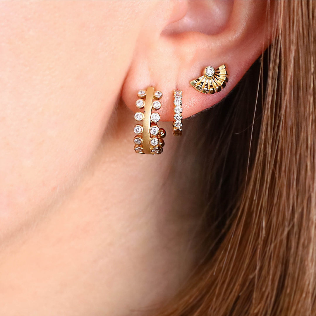 Chakra Half Dome White Diamond Stud Earrings