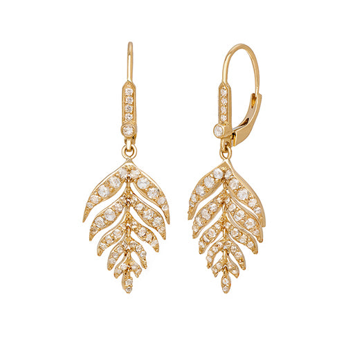 Feuille White Diamond Drop Earrings