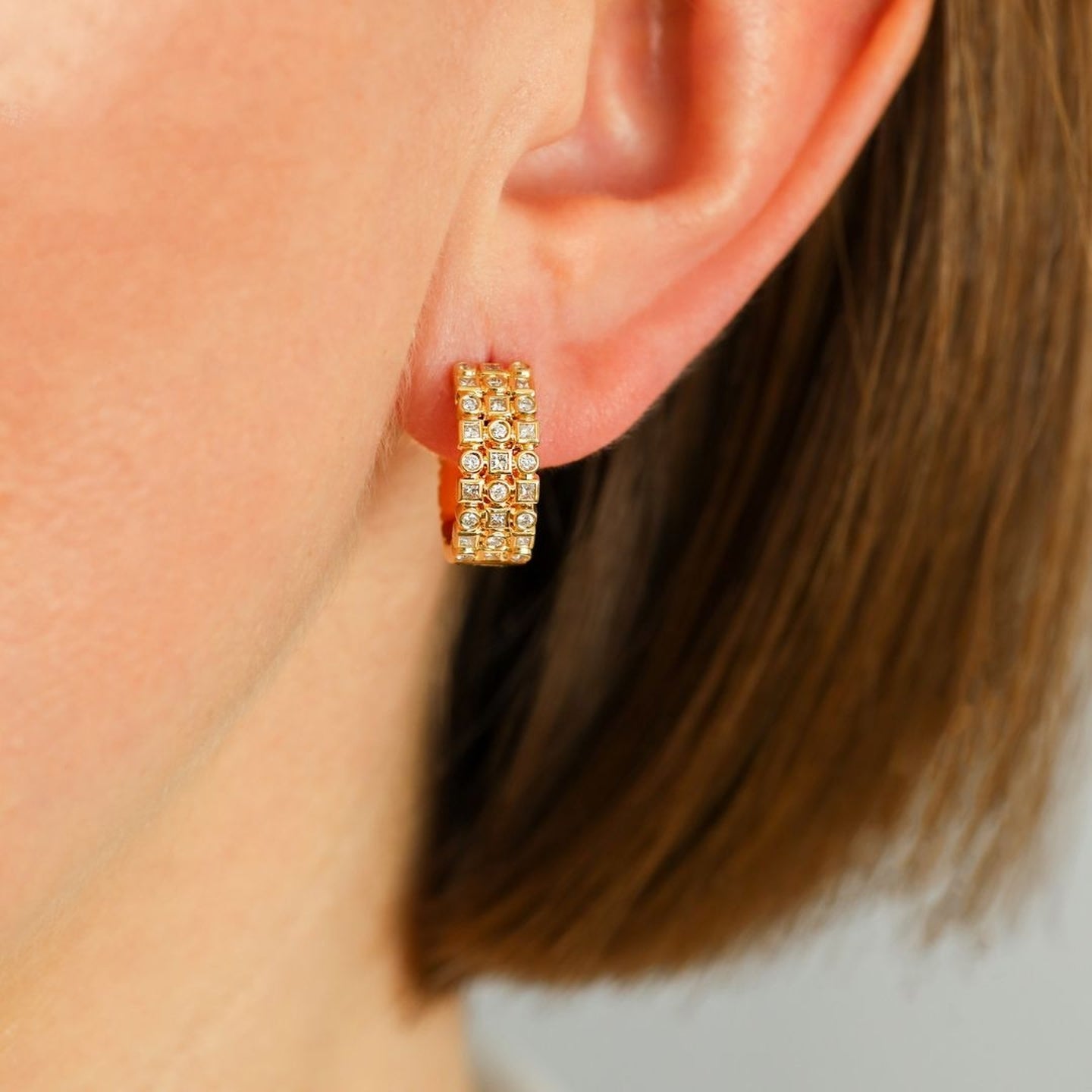 Kate Three Row White Diamond Huggies