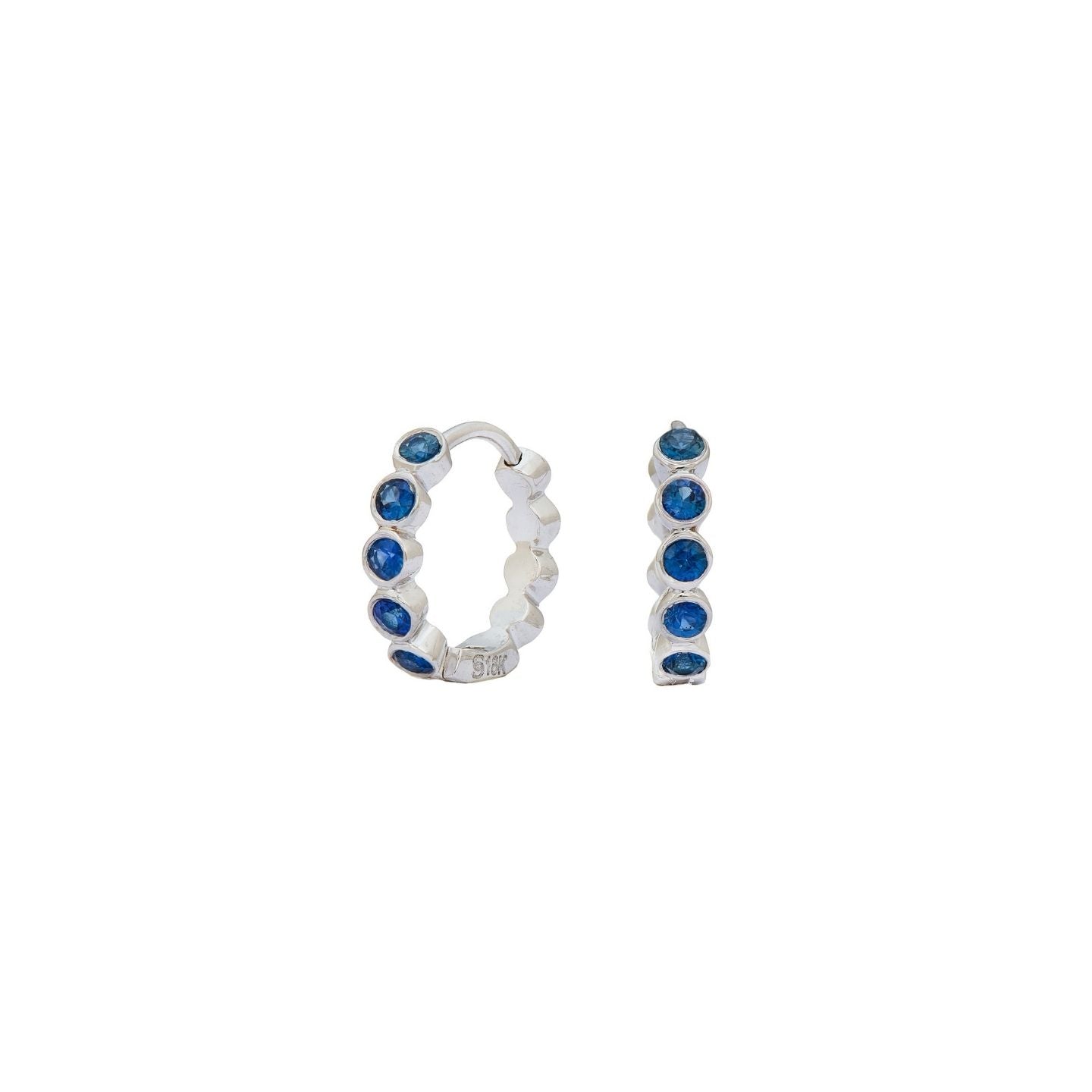 Modern Bezel Blue Sapphire Huggies