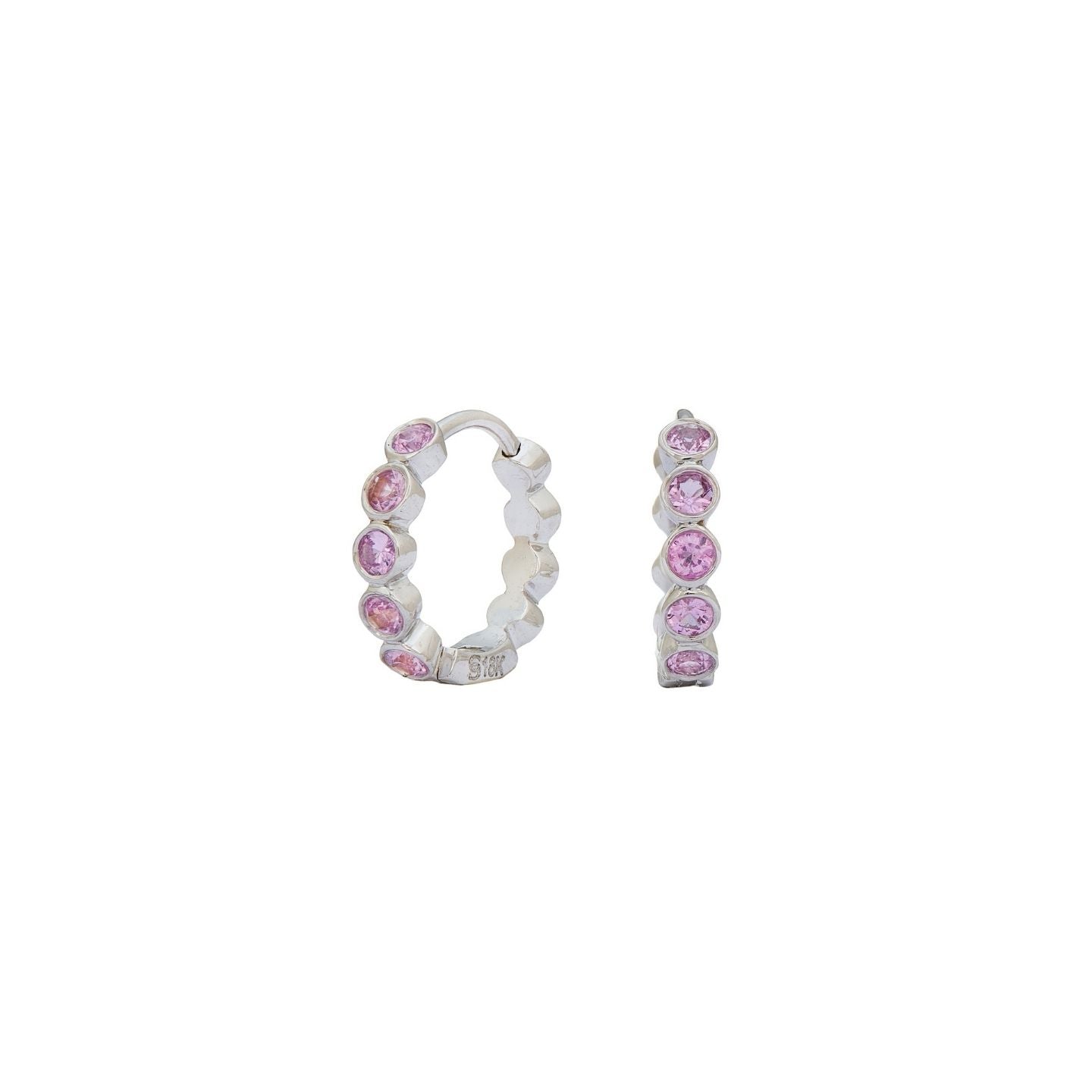 Modern Bezel Pink Sapphire Huggies