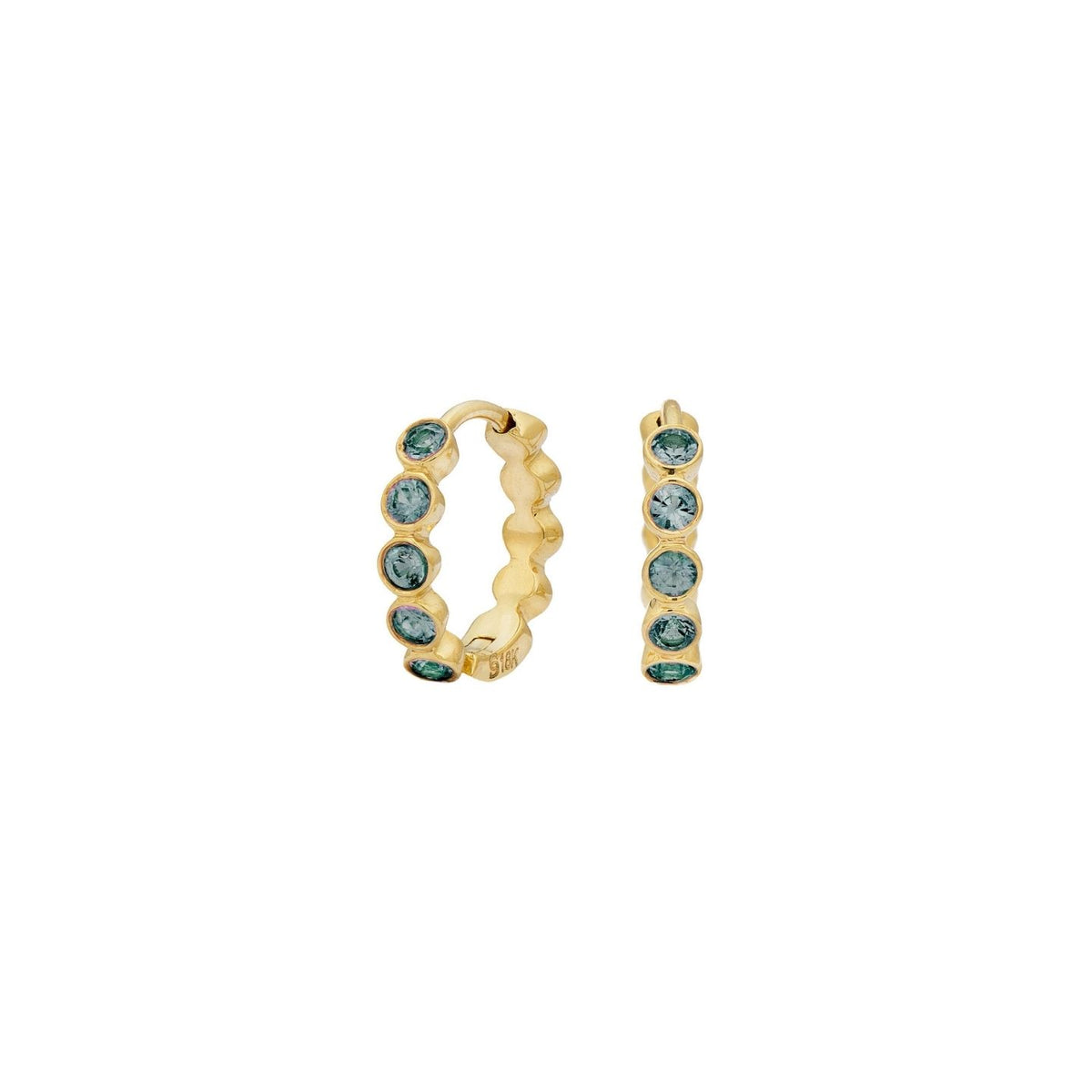Modern Bezel Green Sapphire Huggies