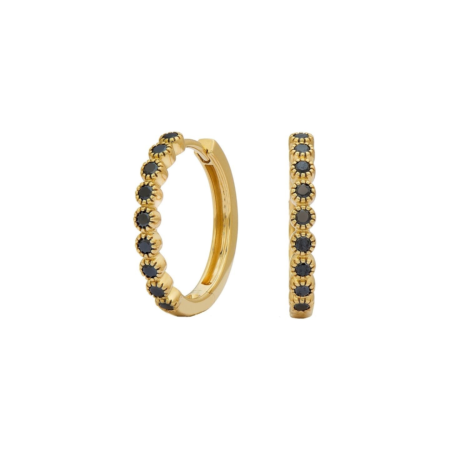 Bezel Black Diamond Hoops