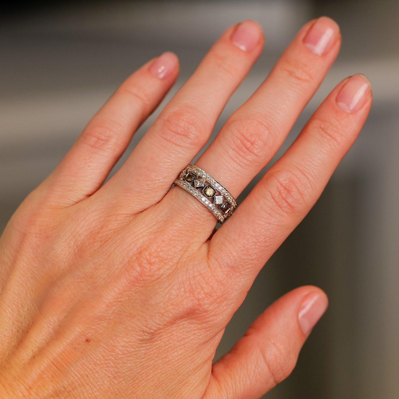 Art Deco Wide Multi-Color Diamond Band