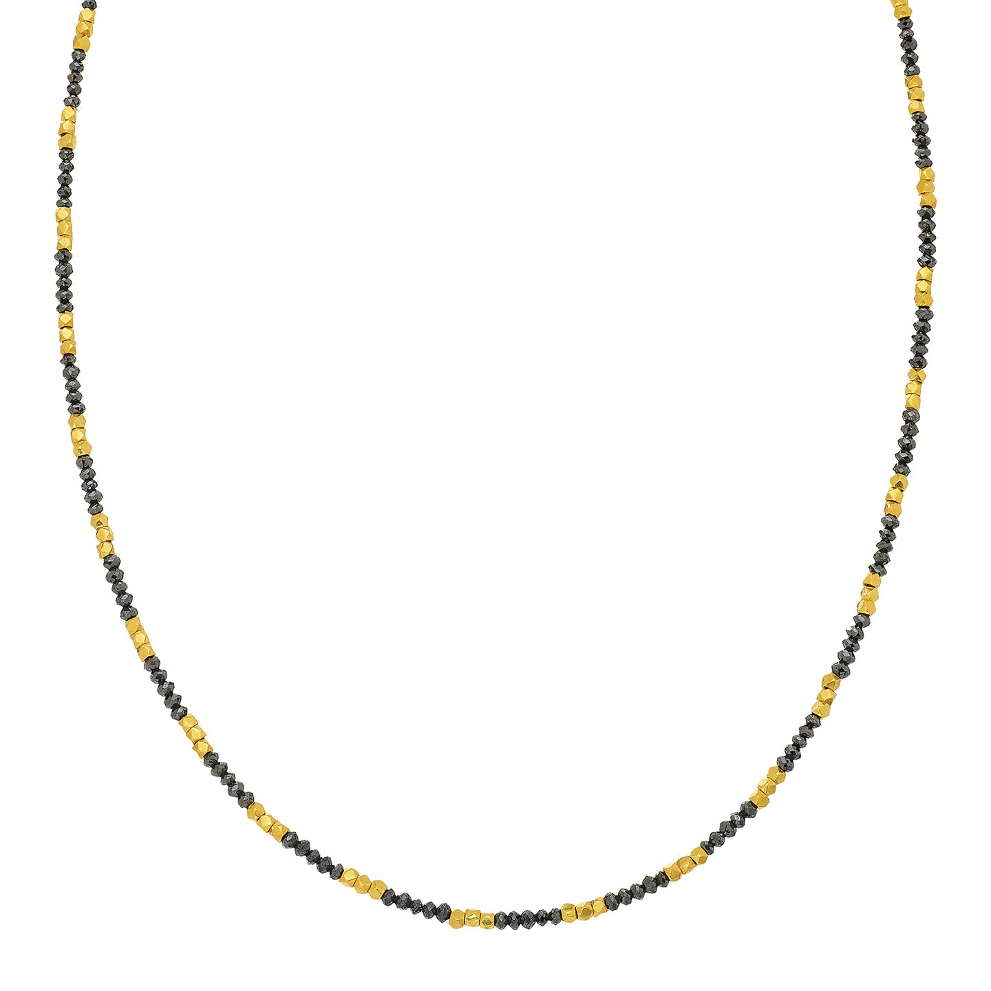 Noir Small Black Diamond Alternating Gold Bead Necklace