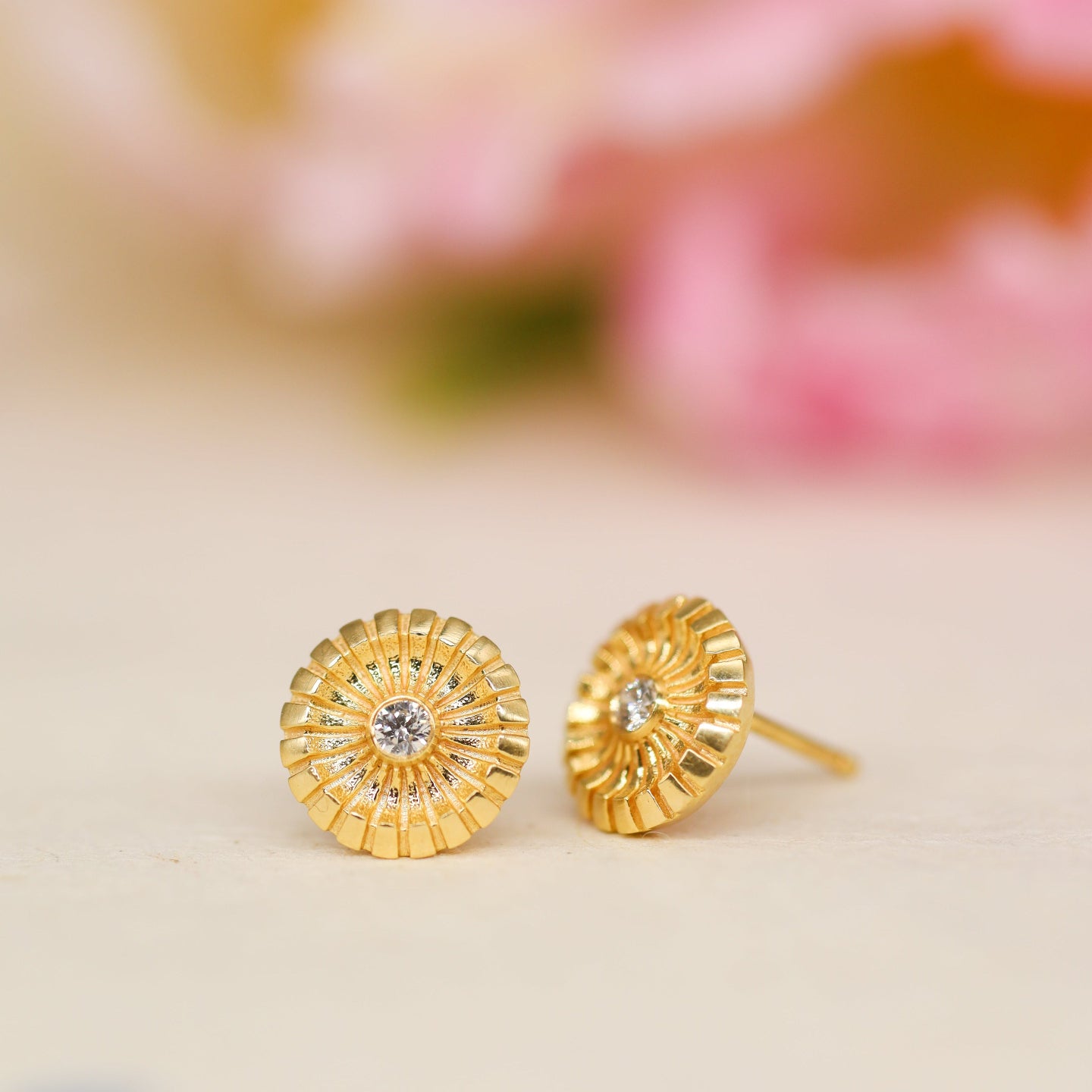 Chakra Small White Diamond Stud Earrings