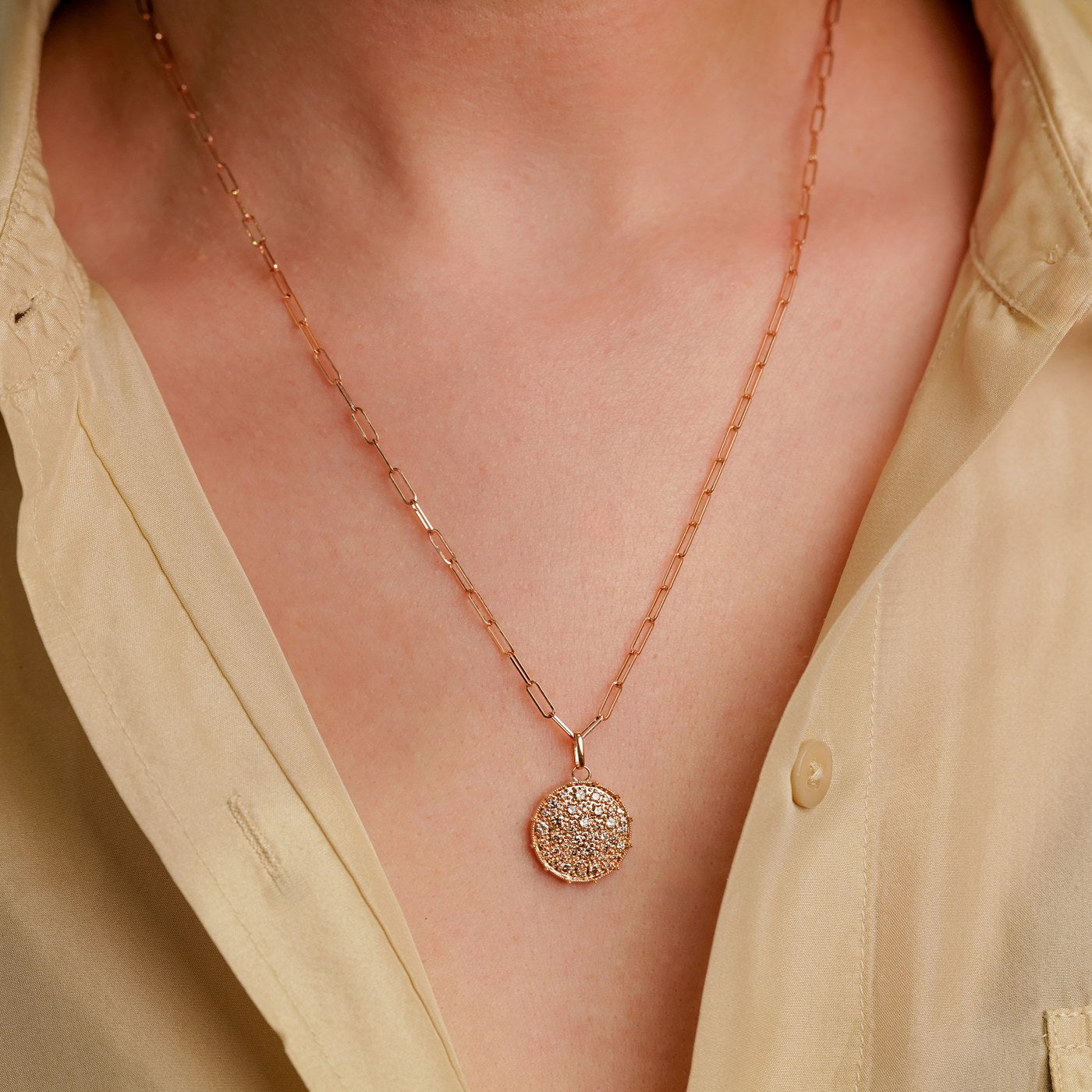 Confetti Small Disc White Diamond Rose Gold Pendant
