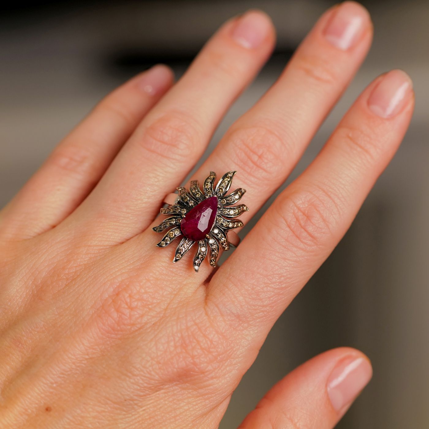 Medusa Ruby and Champagne Diamond Cocktail Ring