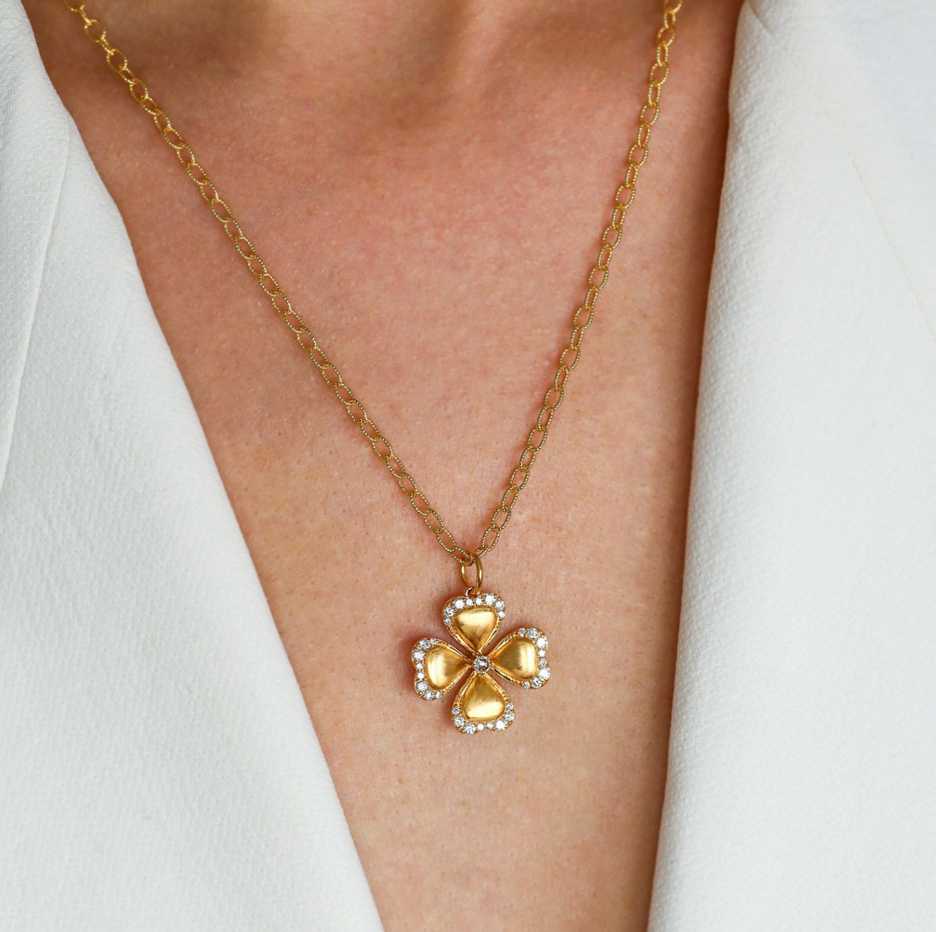 Clover White Diamond Charm
