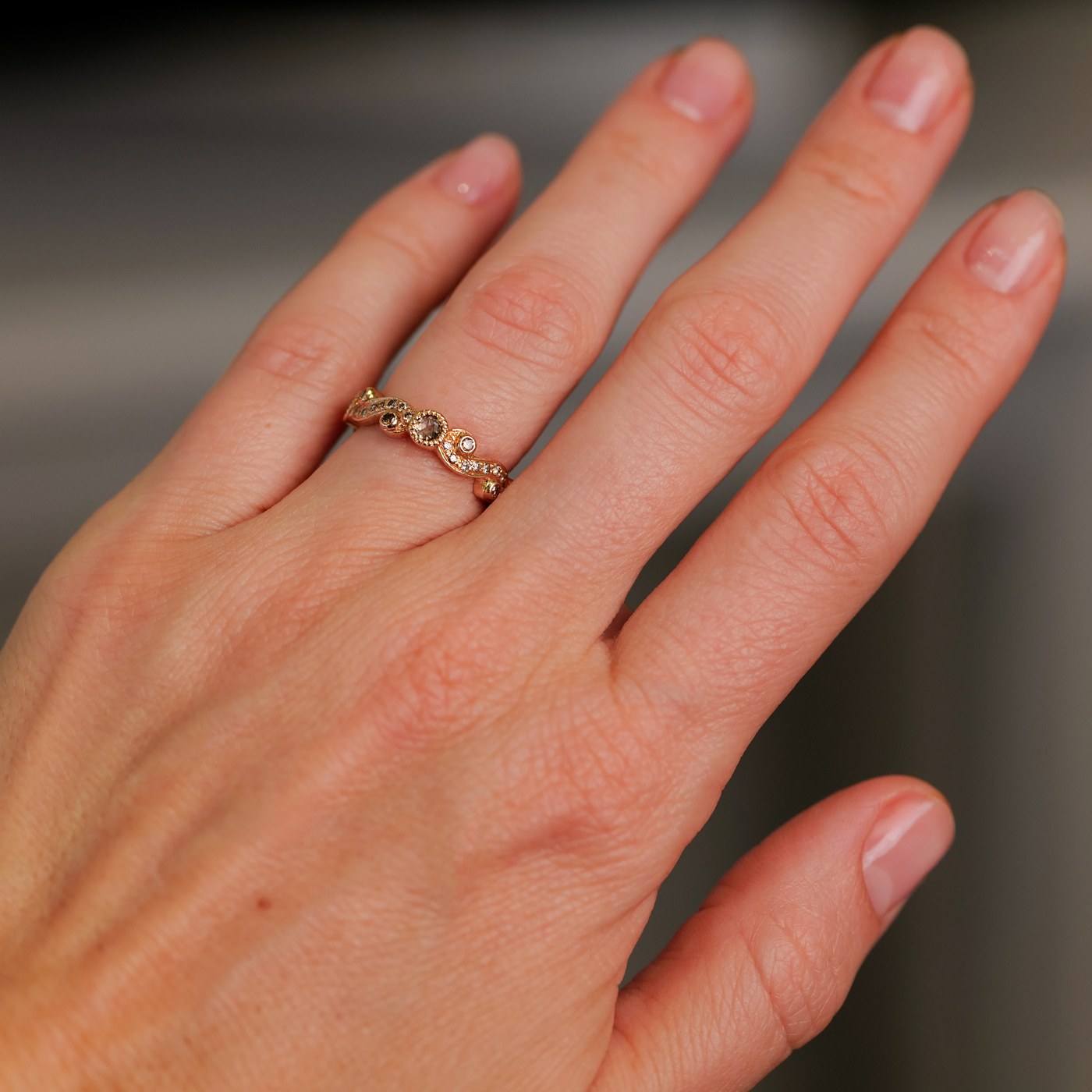 Scroll Champagne Rose Cut Diamond Band Size 4.5