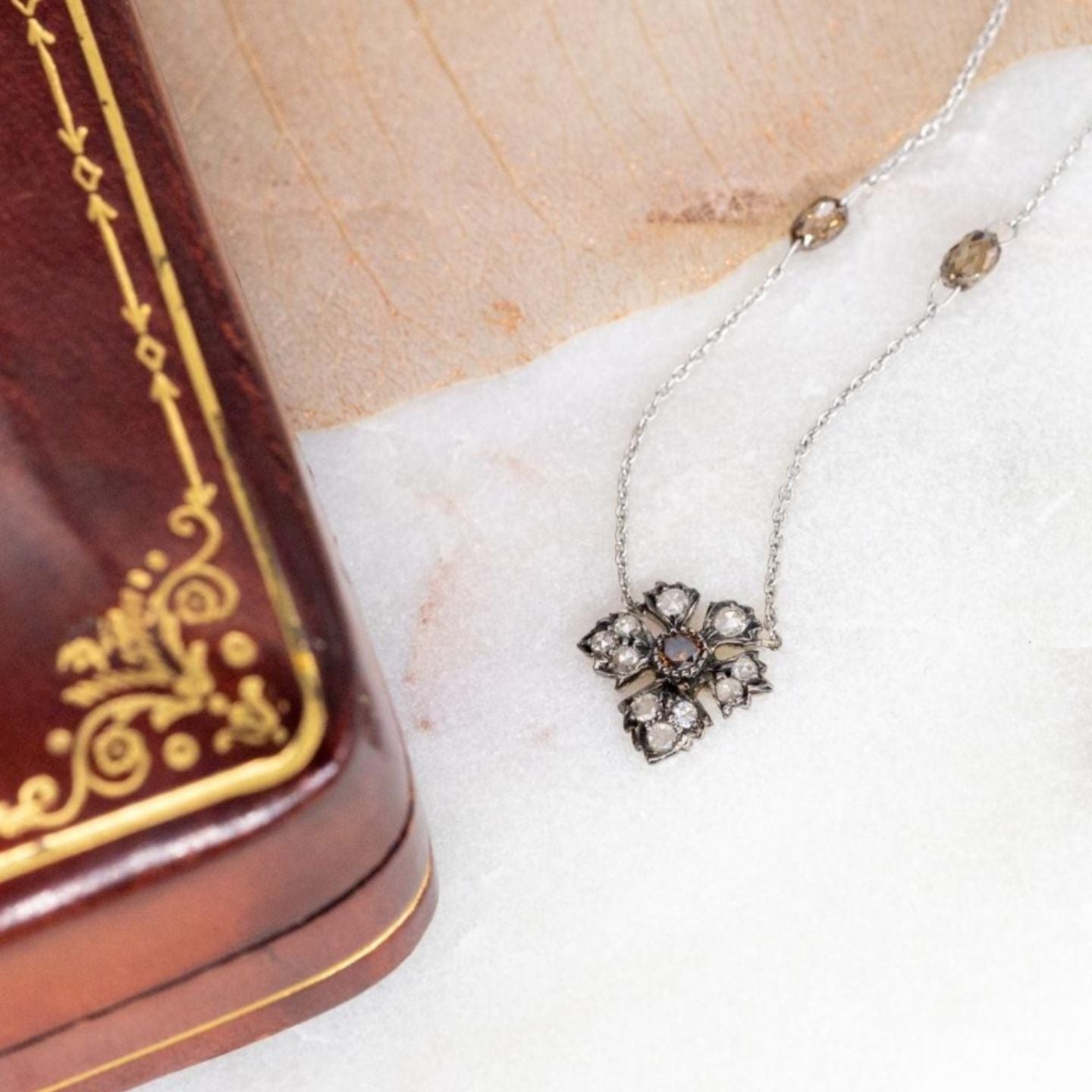 Enchanted Garden Champagne and Burnt Orange Diamond Station Necklace