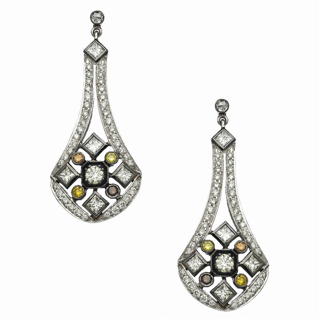 Art Deco Multi-Color Diamond Earrings