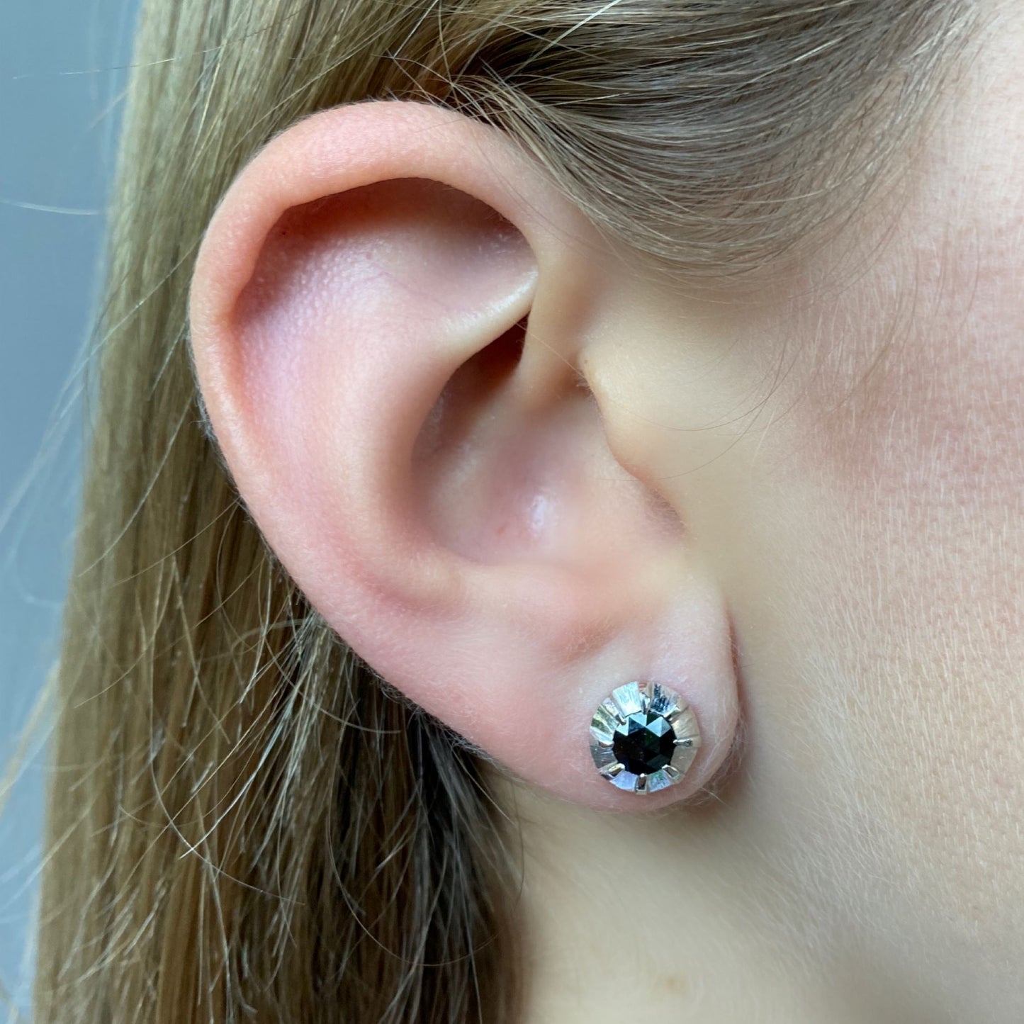 Black Rose Cut Diamond Stud Earrings