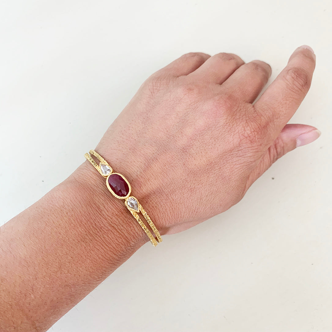Organic Beauty Rose Cut Diamond and Ruby Cuff