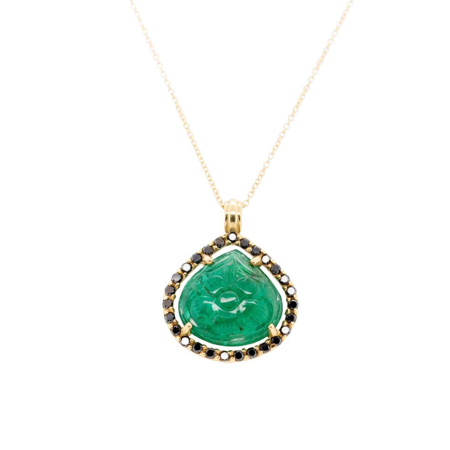 Carved Emerald Yellow Gold Pendant