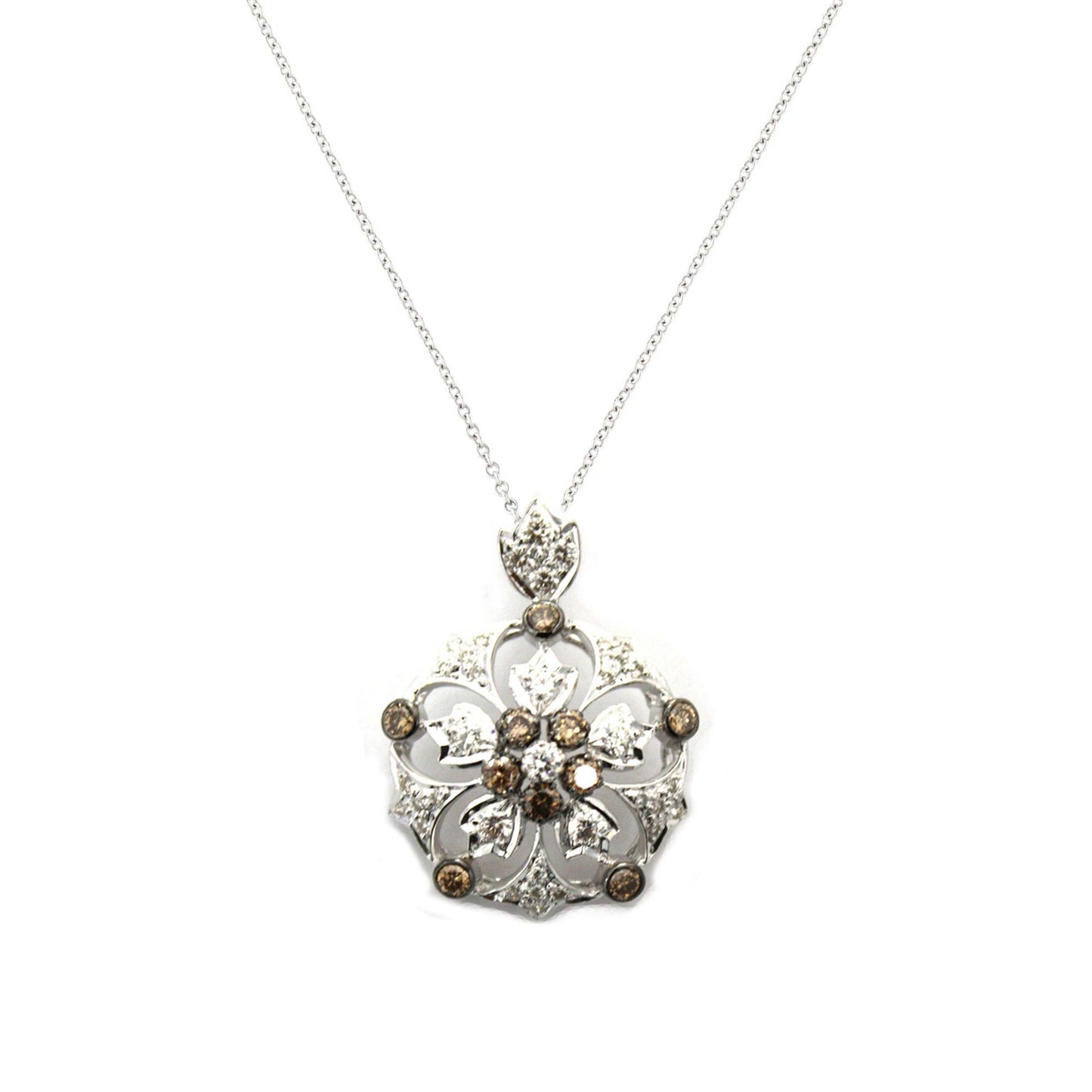 Brown and White Diamond Floral Pendant