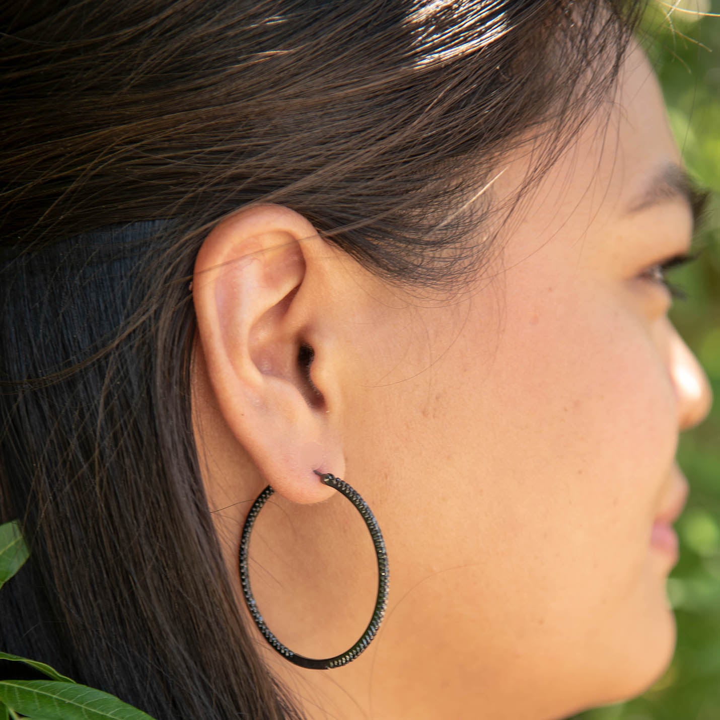 Simple Elegance Black Diamond Large Hoops