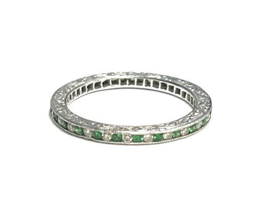 Channel Set Emerald and Diamond Band