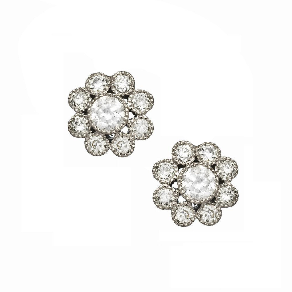 Old Mine White Diamond Cluster Stud Earrings