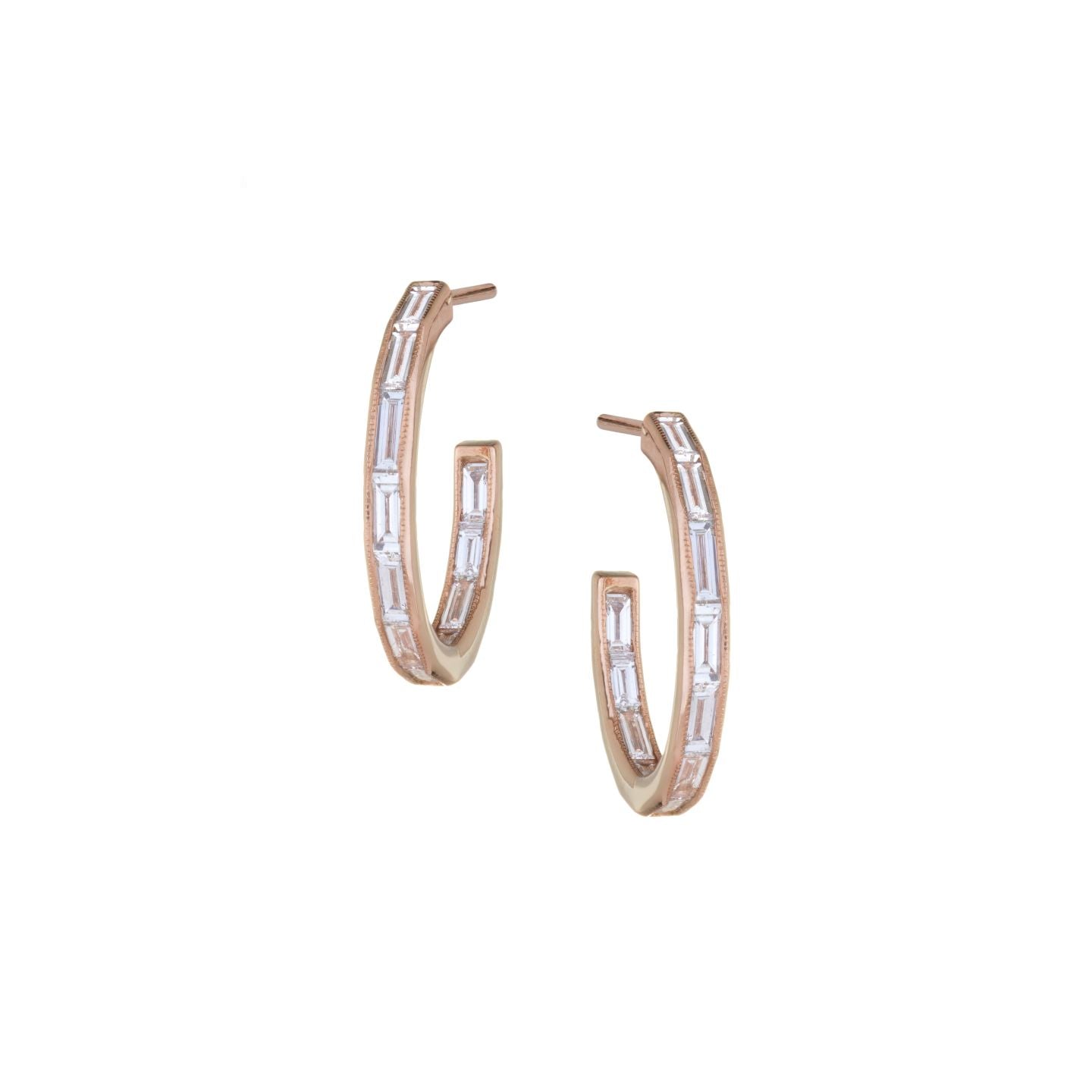 Silhouette White Diamond Rose Gold Hoops
