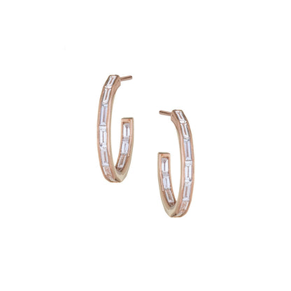 Silhouette White Diamond Rose Gold Hoops