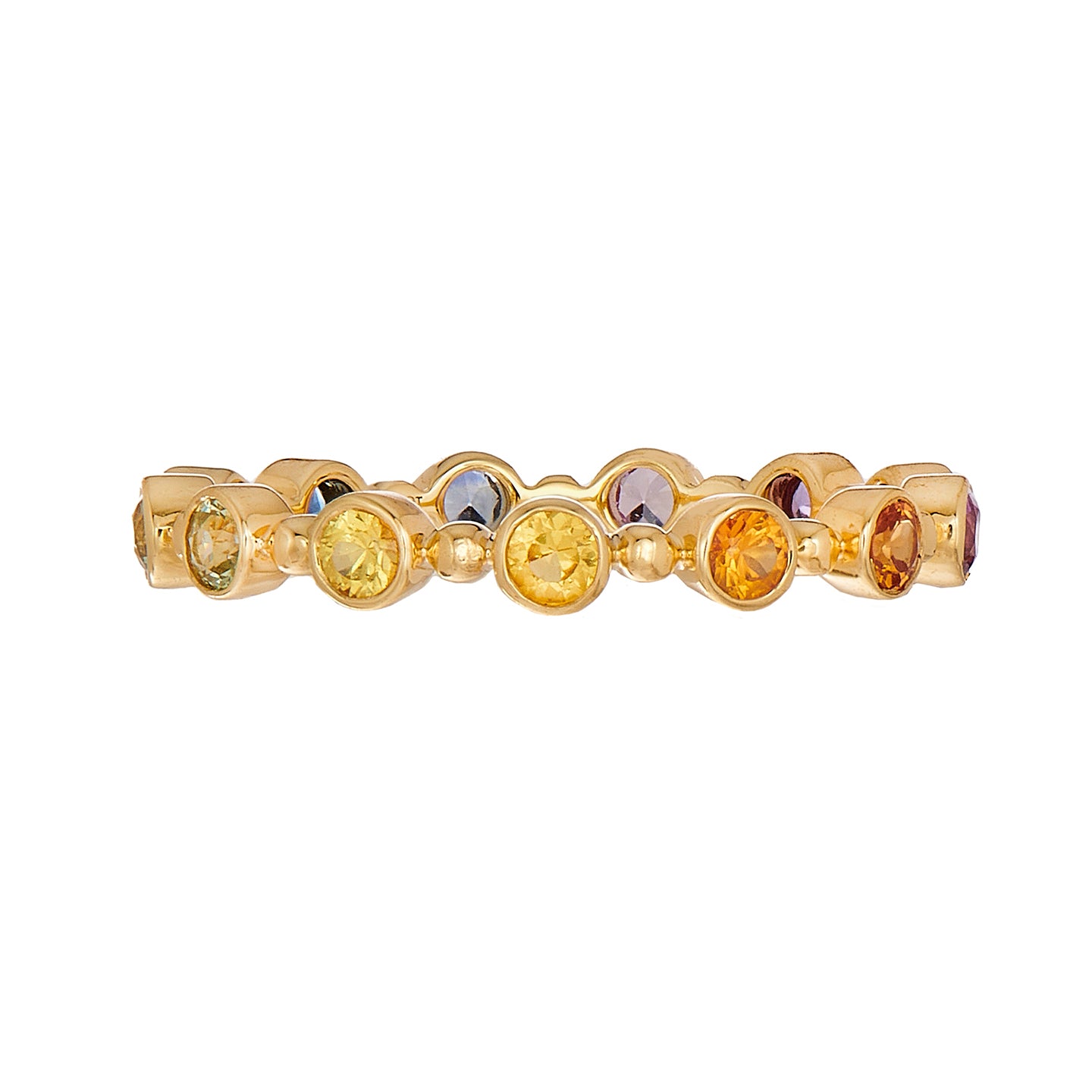 18K Gold Rainbow Sapphire Petit Bubble Stacking Ring | Sethi Couture