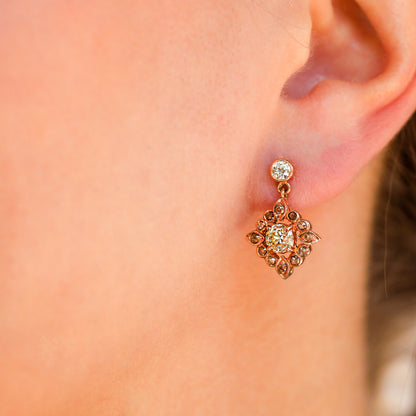 Old Mine and Brown Diamond Drop Earrings