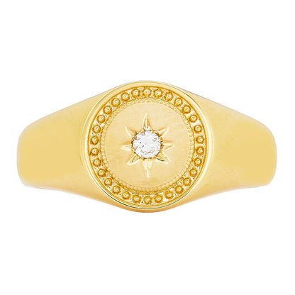Round Signet White Diamond Ring