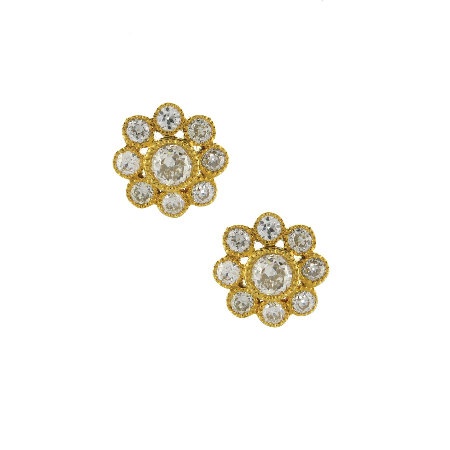 Old Mine White Diamond Cluster Stud Earrings