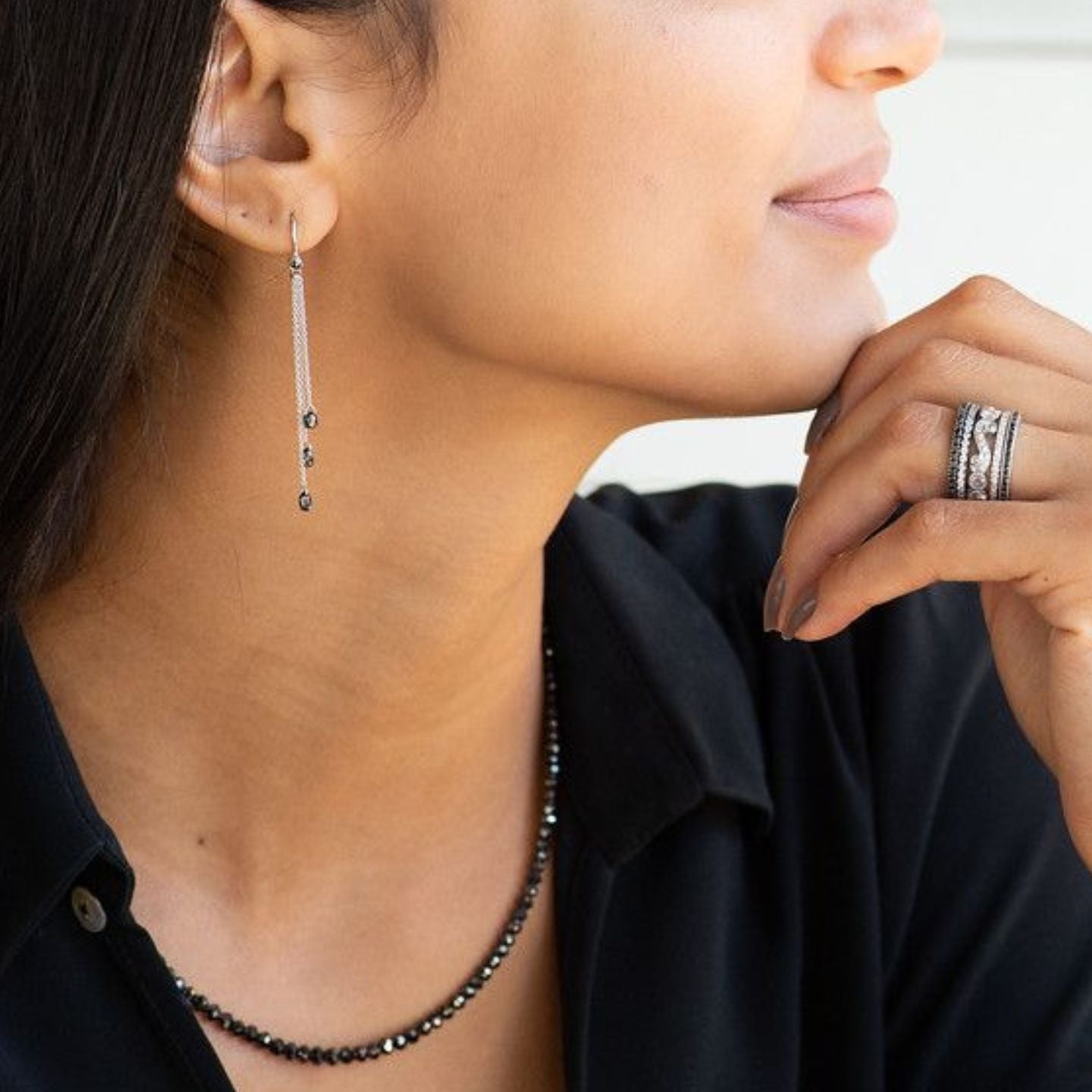 Noir Black Diamond Briolette Drop Earrings