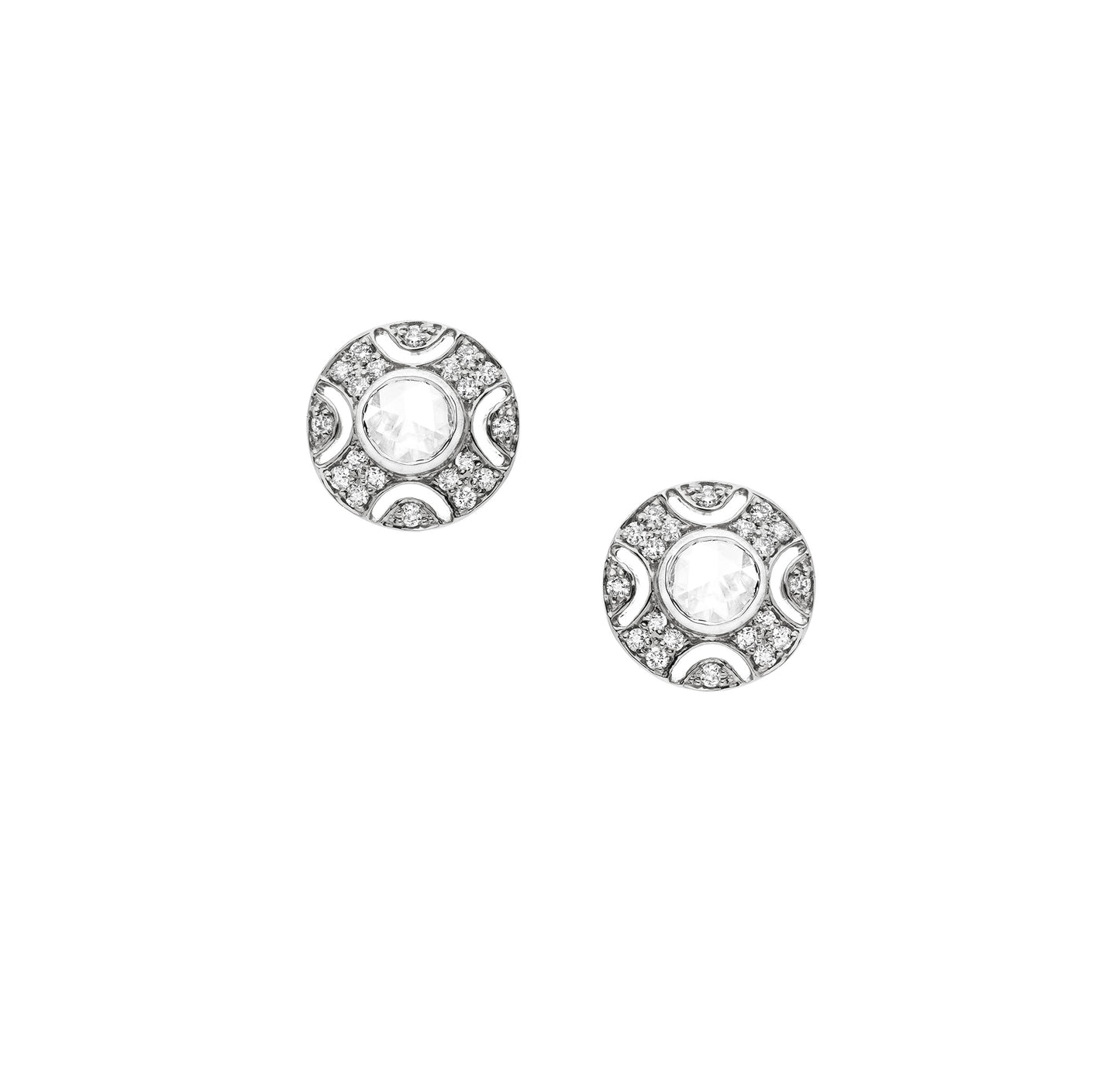 "X" Rose Cut White Diamond Stud Earrings
