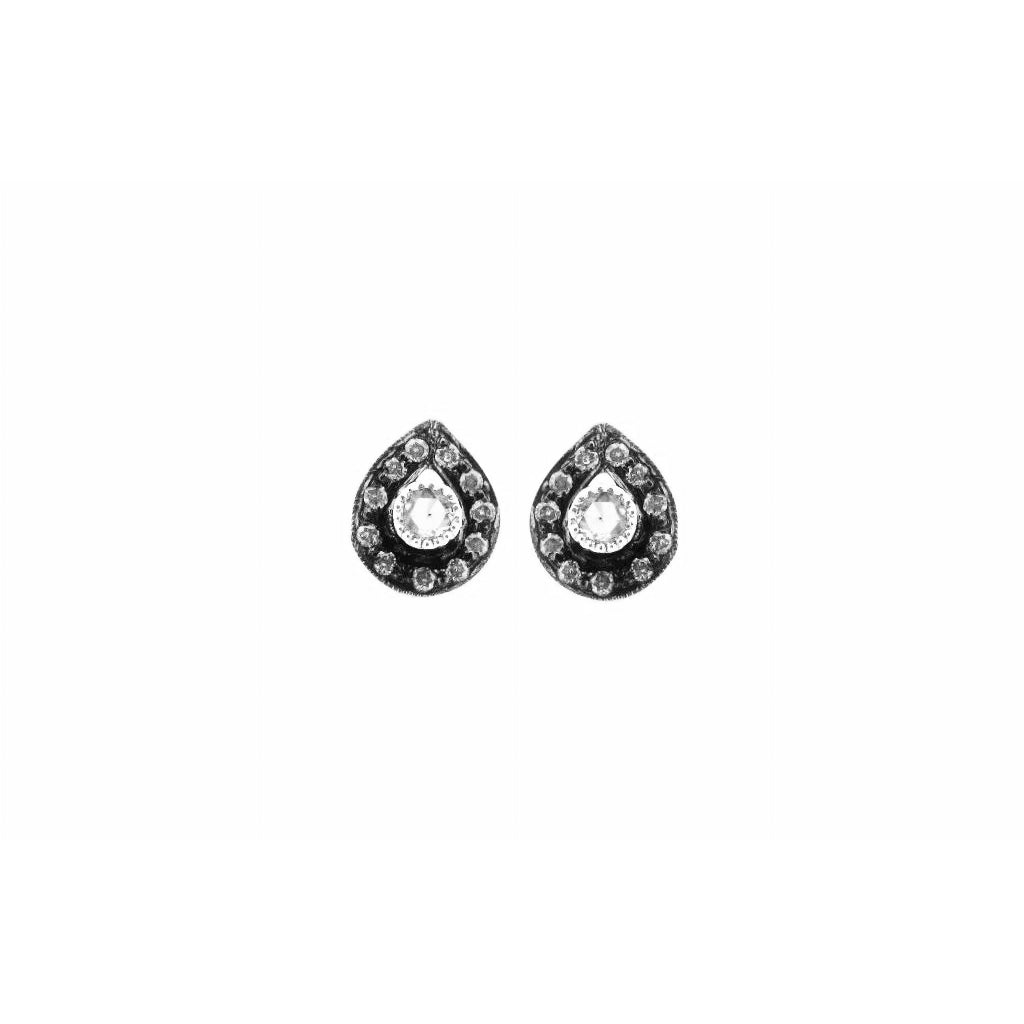 Plume White Diamond Stud Black Rhodium Earrings