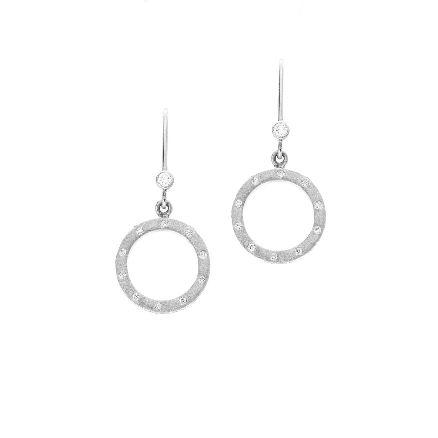 Dunes Circle White Diamond Drop Earrings