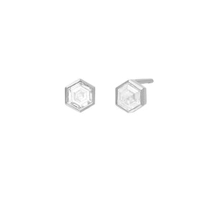 Hexagon White Diamond Stud Earrings