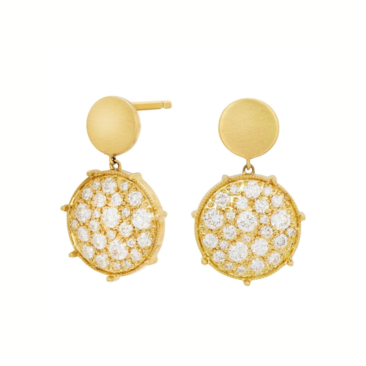 Confetti Disc White Diamond Double Drop Earrings