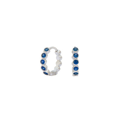 Modern Bezel Blue Sapphire Huggies