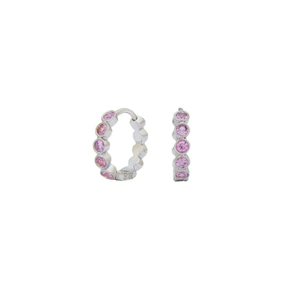 Modern Bezel Pink Sapphire Huggies