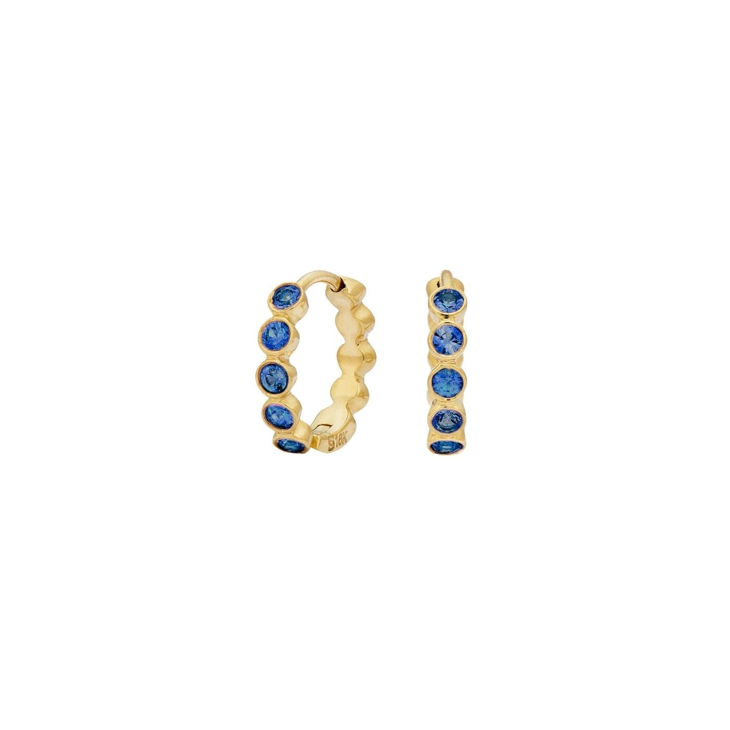 Modern Bezel Blue Sapphire Huggies