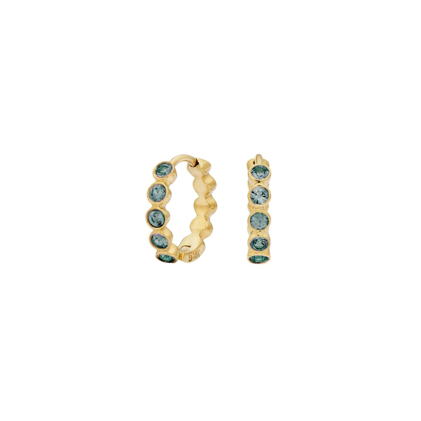Modern Bezel Green Sapphire Huggies