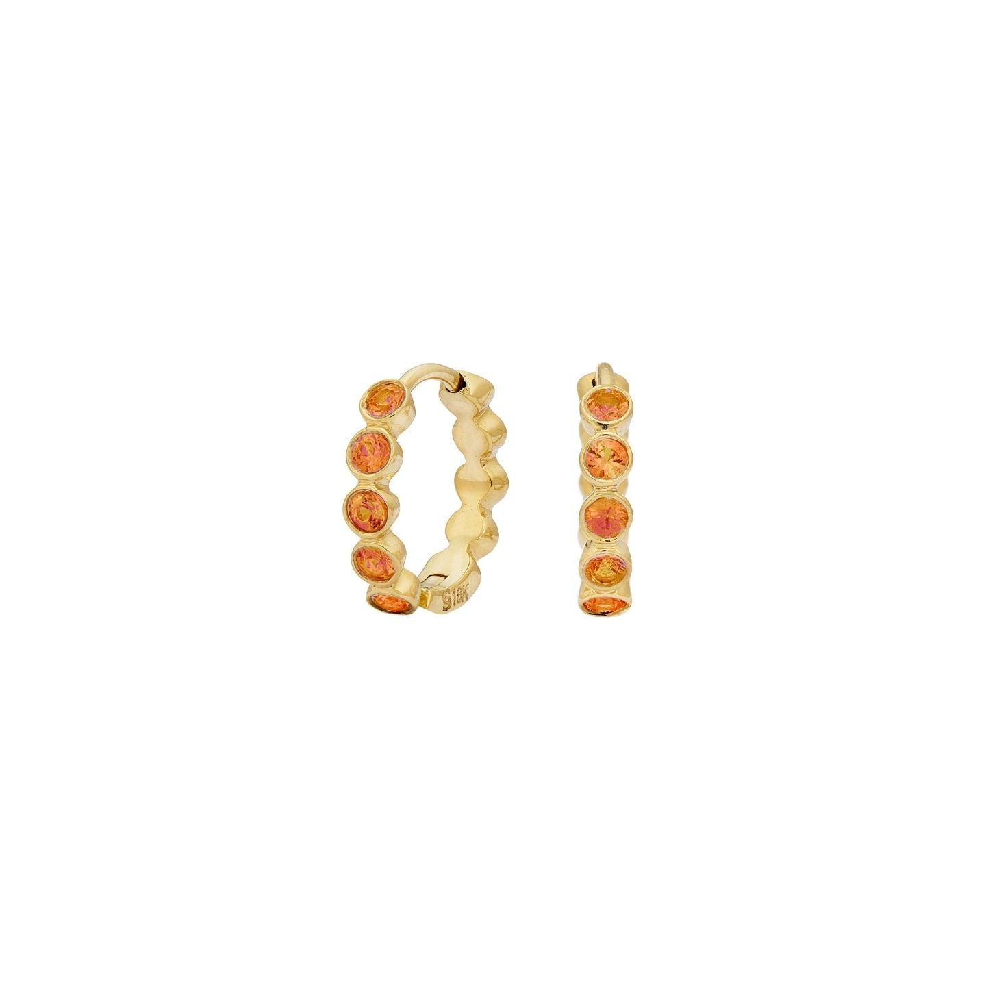 Modern Bezel Orange Sapphire Huggies