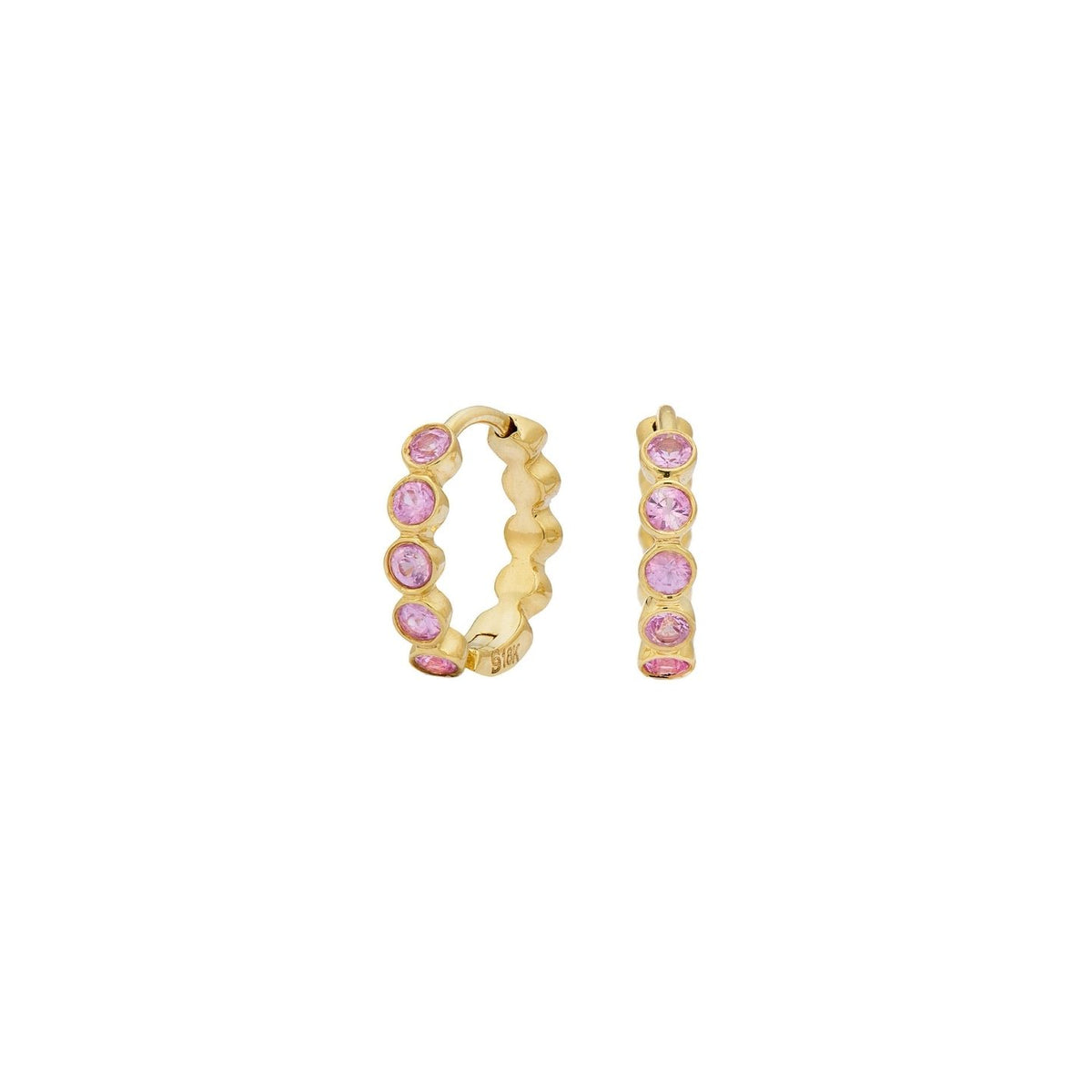 Modern Bezel Pink Sapphire Huggies