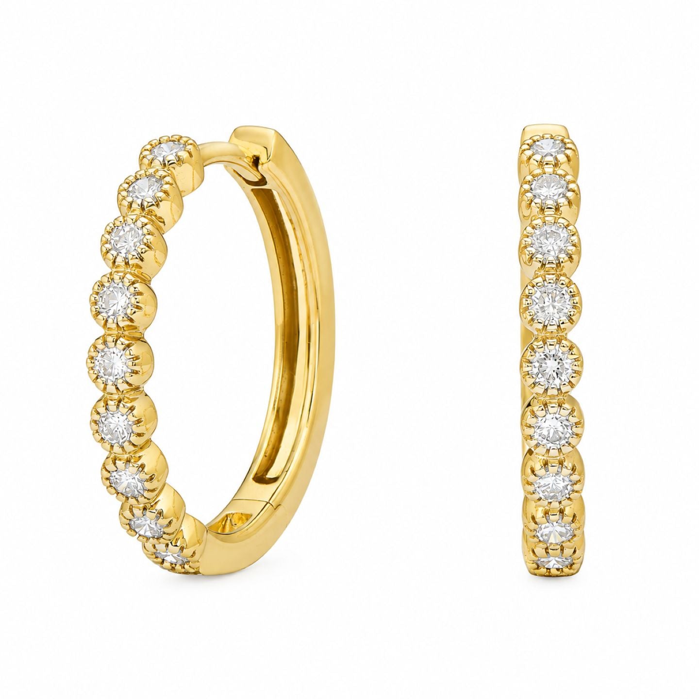 Bezel White Diamond Hoops