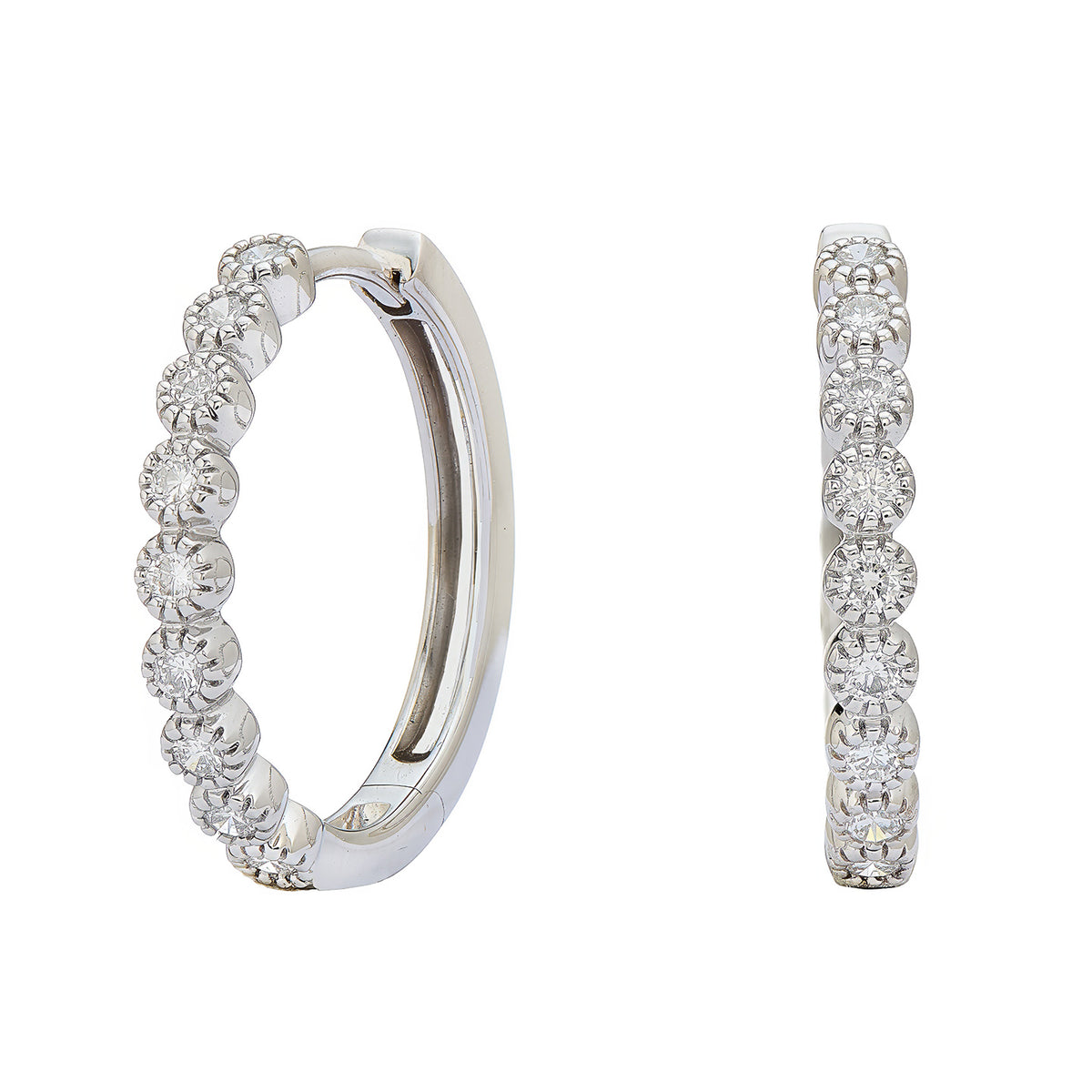 Bezel White Diamond Hoops