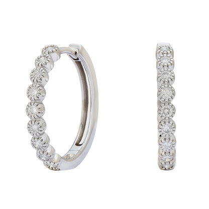 Bezel White Diamond Hoops