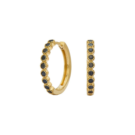 Bezel Black Diamond Hoops