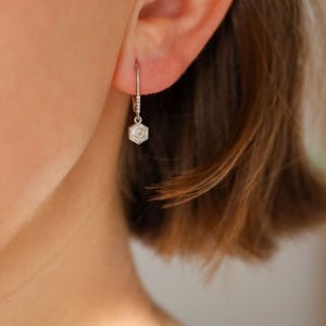 Hexagon White Diamond Drop Earrings