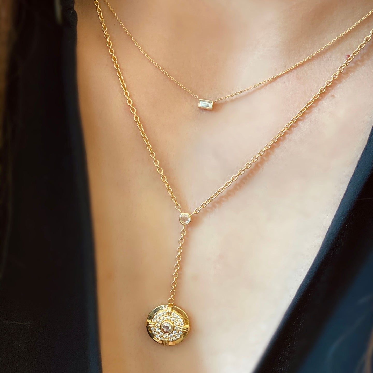 Silhouette Single Stone Baguette Diamond Necklace