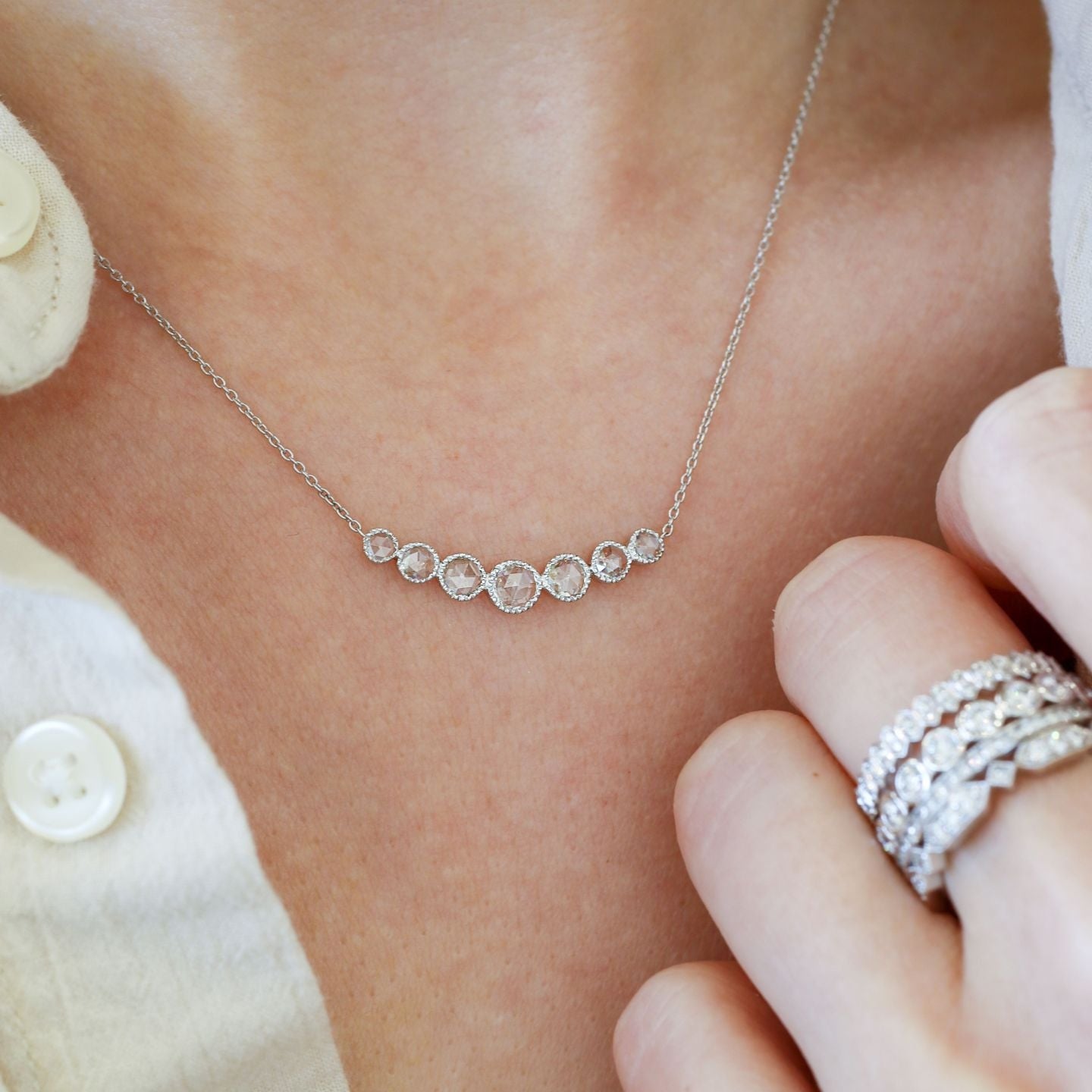 Grace Rose Cut Diamond Curved Necklace