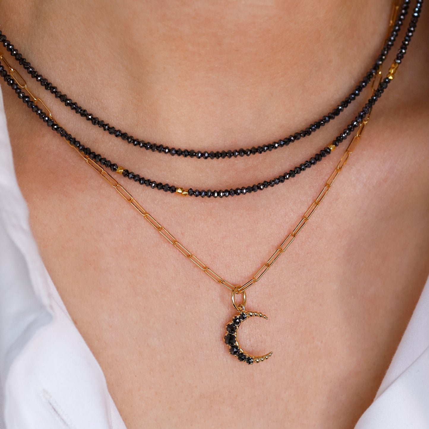 Crescent Small Black Diamond Pendant