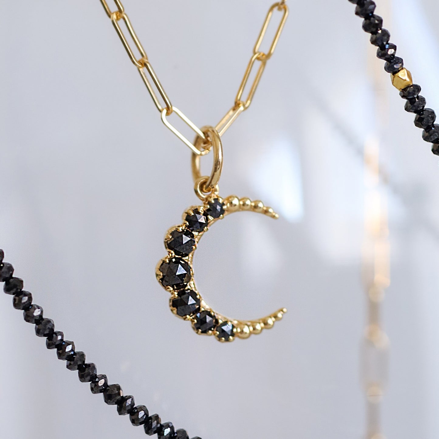 Crescent Small Black Diamond Pendant